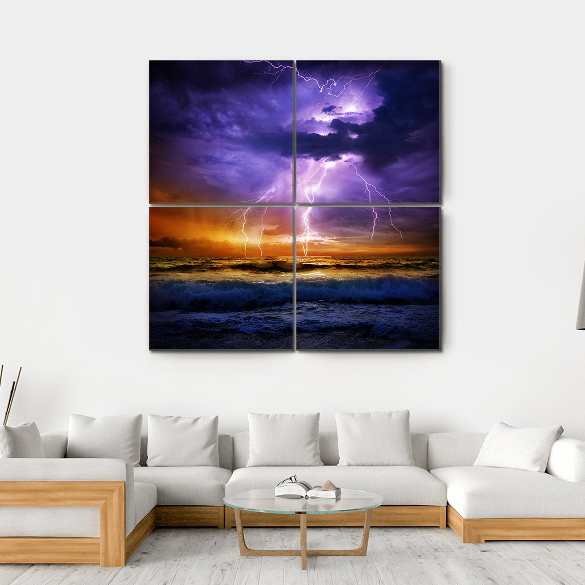 Lightning Over Sea Canvas Wall Art-4 Square-Gallery Wrap-17" x 17"-Tiaracle