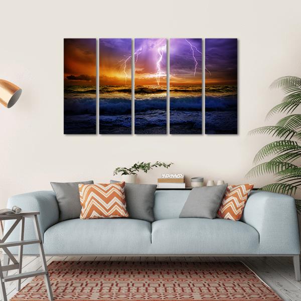 Lightning Over Sea Canvas Wall Art-5 Horizontal-Gallery Wrap-22" x 12"-Tiaracle