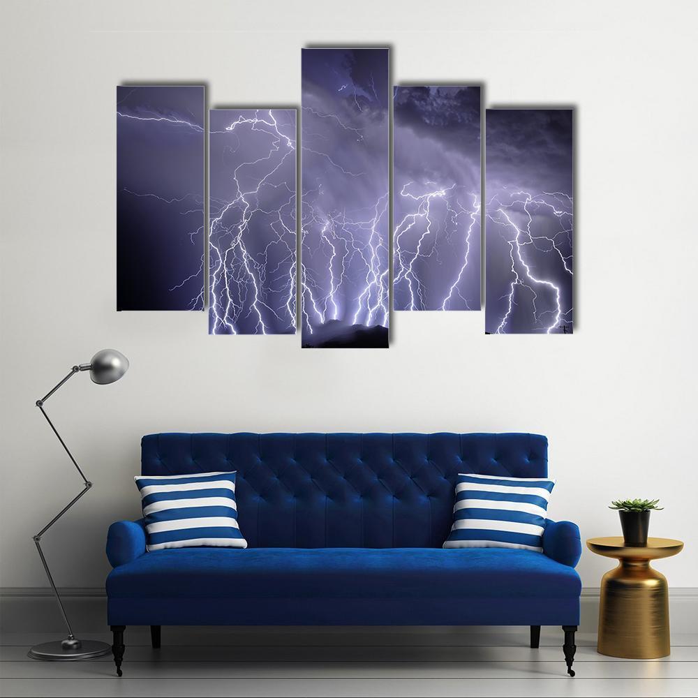 Lightning Over Rincon Mountains Canvas Wall Art-5 Pop-Gallery Wrap-47" x 32"-Tiaracle