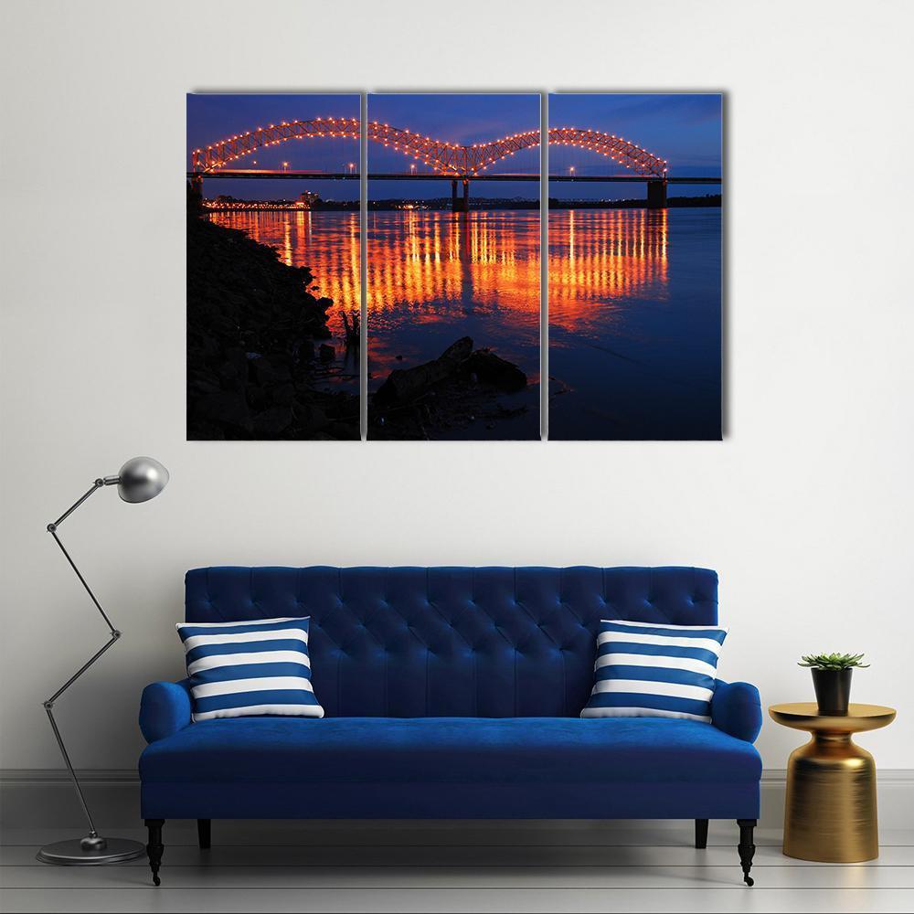 De Soto Bridge At Night Canvas Wall Art-3 Horizontal-Gallery Wrap-37" x 24"-Tiaracle