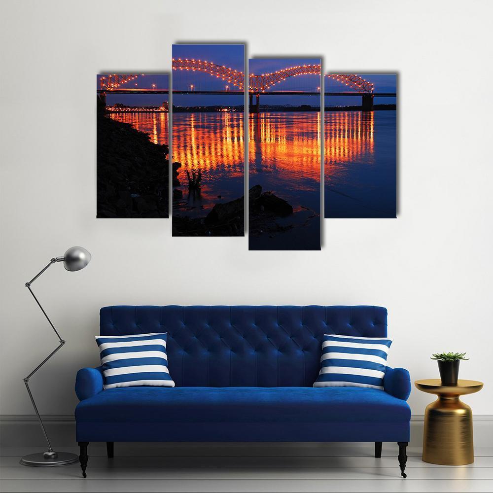 De Soto Bridge At Night Canvas Wall Art-4 Pop-Gallery Wrap-50" x 32"-Tiaracle