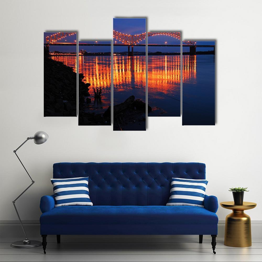 De Soto Bridge At Night Canvas Wall Art-5 Pop-Gallery Wrap-47" x 32"-Tiaracle