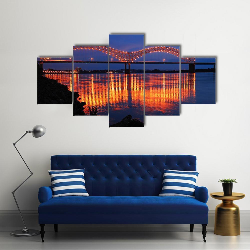 De Soto Bridge At Night Canvas Wall Art-5 Star-Gallery Wrap-62" x 32"-Tiaracle