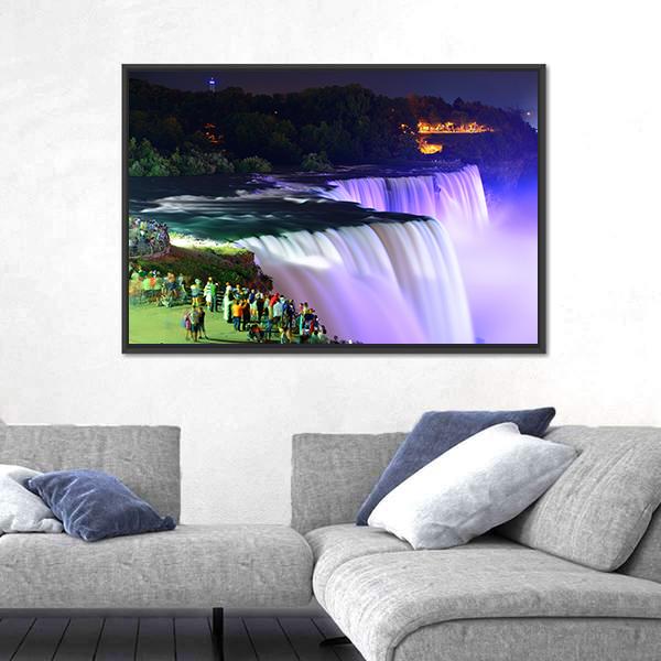 Lights On Niagara Falls Canvas Wall Art-5 Horizontal-Gallery Wrap-22" x 12"-Tiaracle