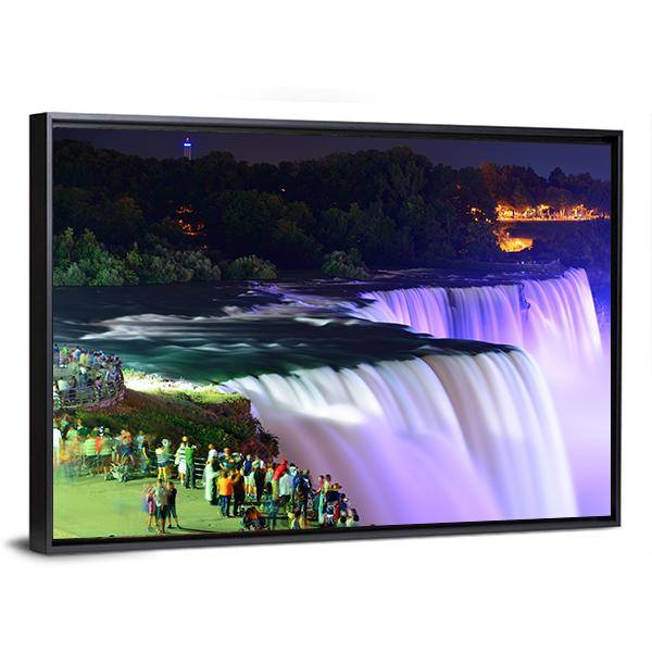 Lights On Niagara Falls Canvas Wall Art-5 Horizontal-Gallery Wrap-22" x 12"-Tiaracle