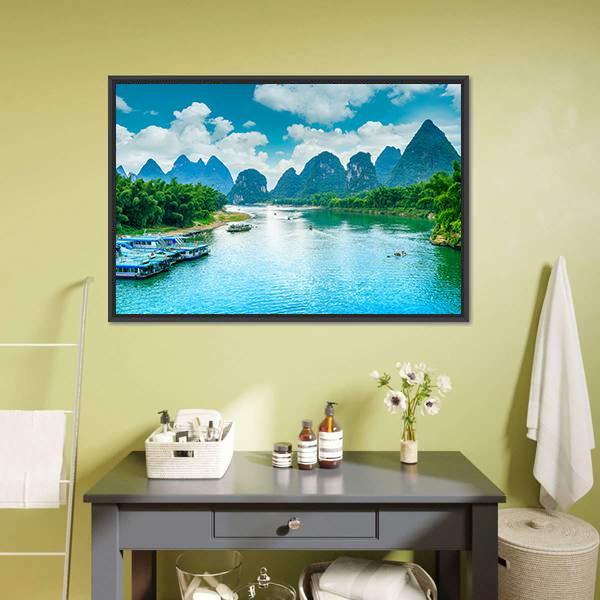 Lijiang River In Guilin Canvas Wall Art-1 Piece-Floating Frame-24" x 16"-Tiaracle