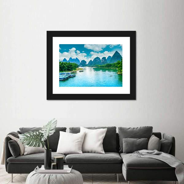 Lijiang River In Guilin Canvas Wall Art-1 Piece-Framed Print-20" x 16"-Tiaracle