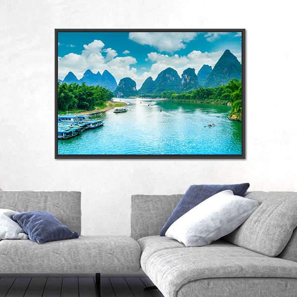 Lijiang River In Guilin Canvas Wall Art-1 Piece-Floating Frame-24" x 16"-Tiaracle