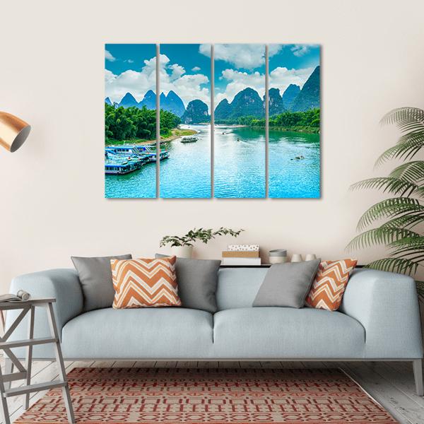 Lijiang River In Guilin Canvas Wall Art-4 Horizontal-Gallery Wrap-34" x 24"-Tiaracle