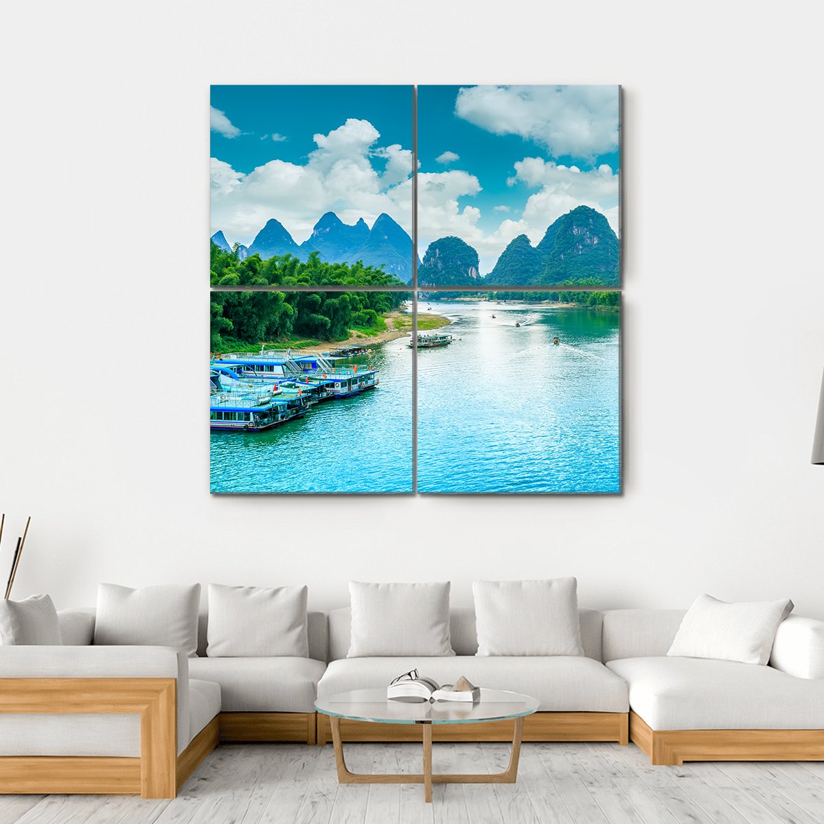 Lijiang River In Guilin Canvas Wall Art-4 Square-Gallery Wrap-17" x 17"-Tiaracle
