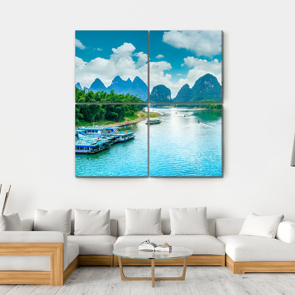 Lijiang River In Guilin Canvas Wall Art-4 Square-Gallery Wrap-17" x 17"-Tiaracle
