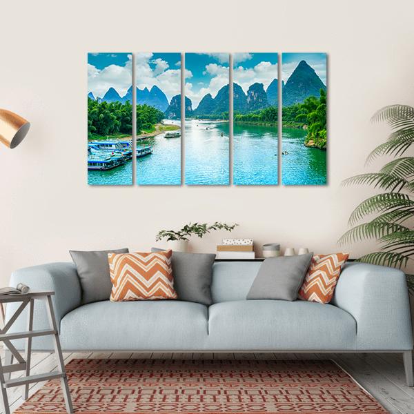 Lijiang River In Guilin Canvas Wall Art-5 Horizontal-Gallery Wrap-22" x 12"-Tiaracle