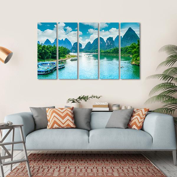 Lijiang River In Guilin Canvas Wall Art-5 Horizontal-Gallery Wrap-22" x 12"-Tiaracle