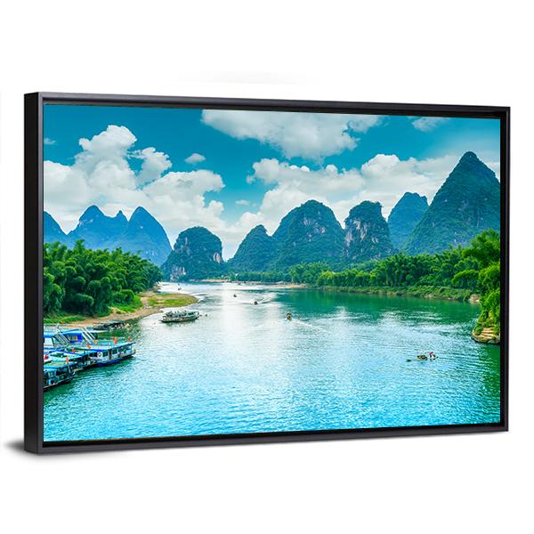 Lijiang River In Guilin Canvas Wall Art-3 Horizontal-Gallery Wrap-25" x 16"-Tiaracle