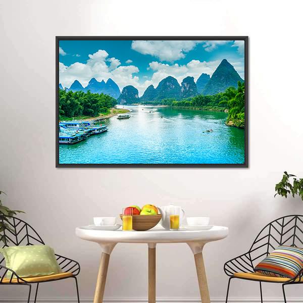 Lijiang River In Guilin Canvas Wall Art-5 Horizontal-Gallery Wrap-22" x 12"-Tiaracle