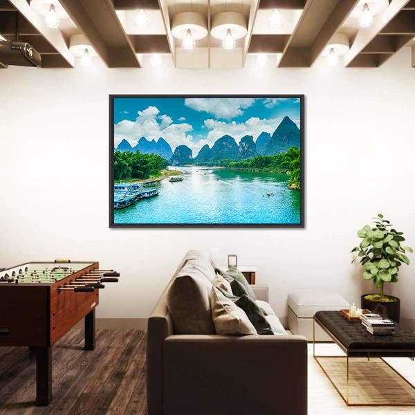 Lijiang River In Guilin Canvas Wall Art-3 Horizontal-Gallery Wrap-25" x 16"-Tiaracle