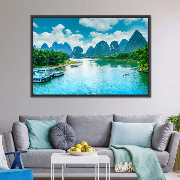 Lijiang River In Guilin Canvas Wall Art-5 Horizontal-Gallery Wrap-22" x 12"-Tiaracle