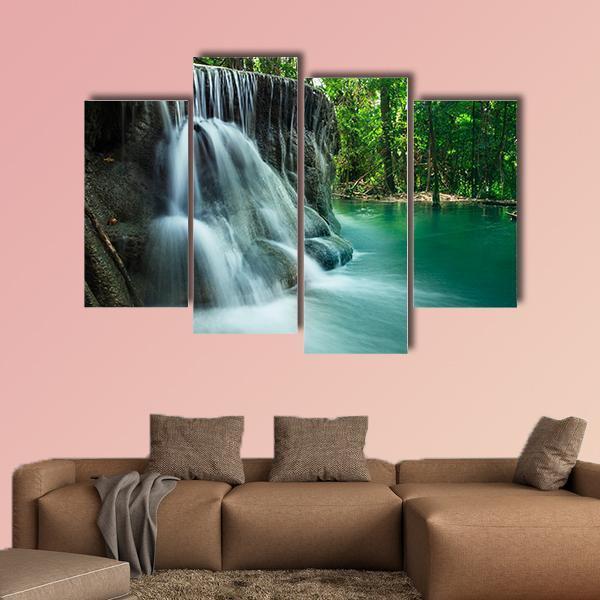 Lime Stone Waterfall Canvas Wall Art-4 Pop-Gallery Wrap-50" x 32"-Tiaracle