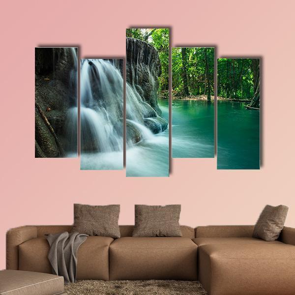 Lime Stone Waterfall Canvas Wall Art-5 Pop-Gallery Wrap-47" x 32"-Tiaracle