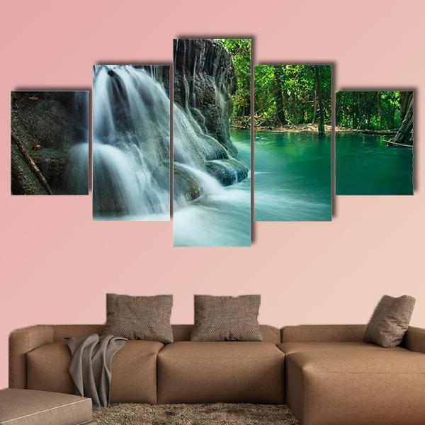 Lime Stone Waterfall Canvas Wall Art-5 Star-Gallery Wrap-62" x 32"-Tiaracle