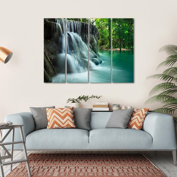 Lime Stone Waterfall Canvas Wall Art-4 Horizontal-Gallery Wrap-34" x 24"-Tiaracle
