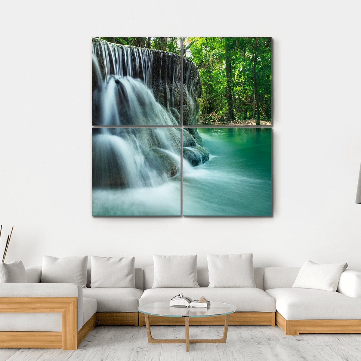Lime Stone Waterfall Canvas Wall Art-4 Square-Gallery Wrap-17" x 17"-Tiaracle