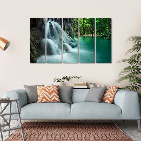 Lime Stone Waterfall Canvas Wall Art-5 Horizontal-Gallery Wrap-22" x 12"-Tiaracle