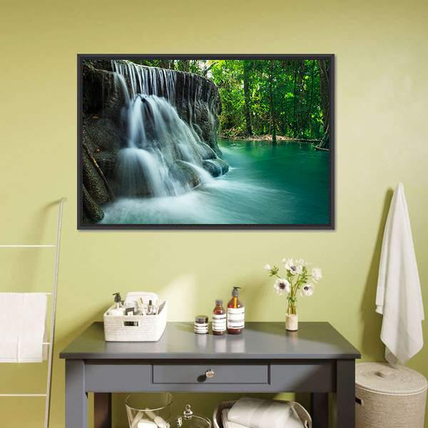 Lime Stone Waterfall Canvas Wall Art-1 Piece-Floating Frame-24" x 16"-Tiaracle