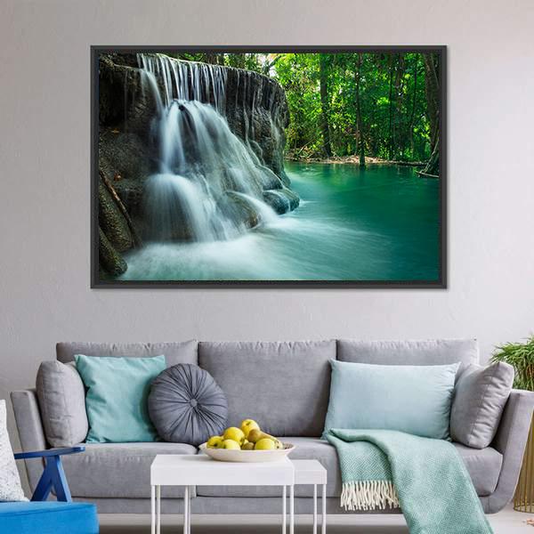 Lime Stone Waterfall Canvas Wall Art-3 Horizontal-Gallery Wrap-25" x 16"-Tiaracle