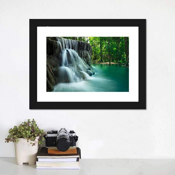 Lime Stone Waterfall Canvas Wall Art-1 Piece-Framed Print-20" x 16"-Tiaracle