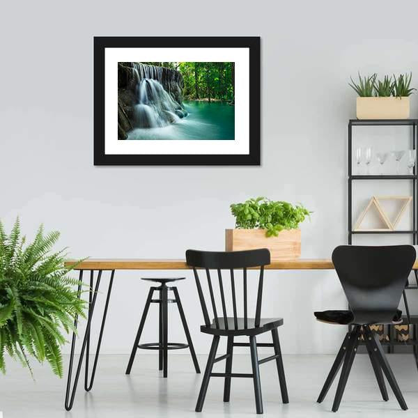 Lime Stone Waterfall Canvas Wall Art-5 Horizontal-Gallery Wrap-22" x 12"-Tiaracle