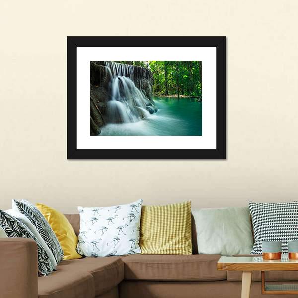 Lime Stone Waterfall Canvas Wall Art-5 Horizontal-Gallery Wrap-22" x 12"-Tiaracle