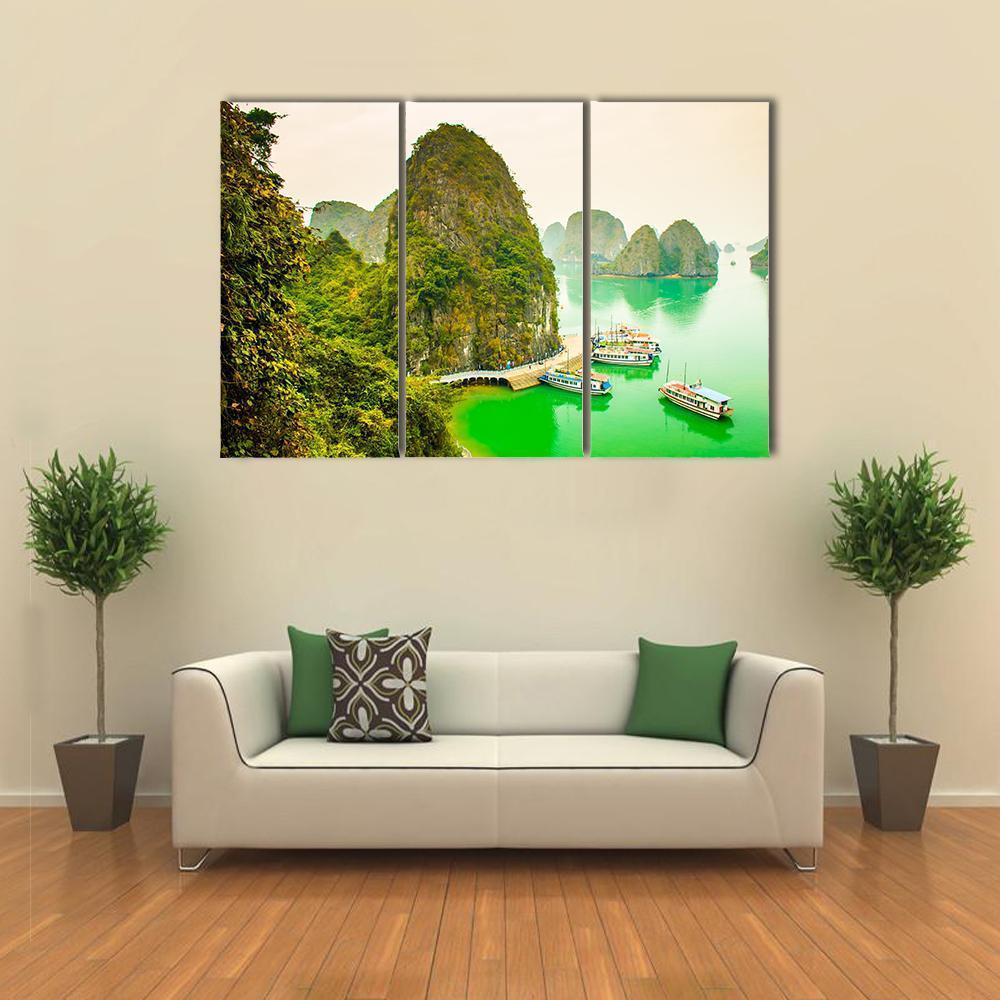 Cruise Ships In Limestone Islands Canvas Wall Art-3 Horizontal-Gallery Wrap-37" x 24"-Tiaracle