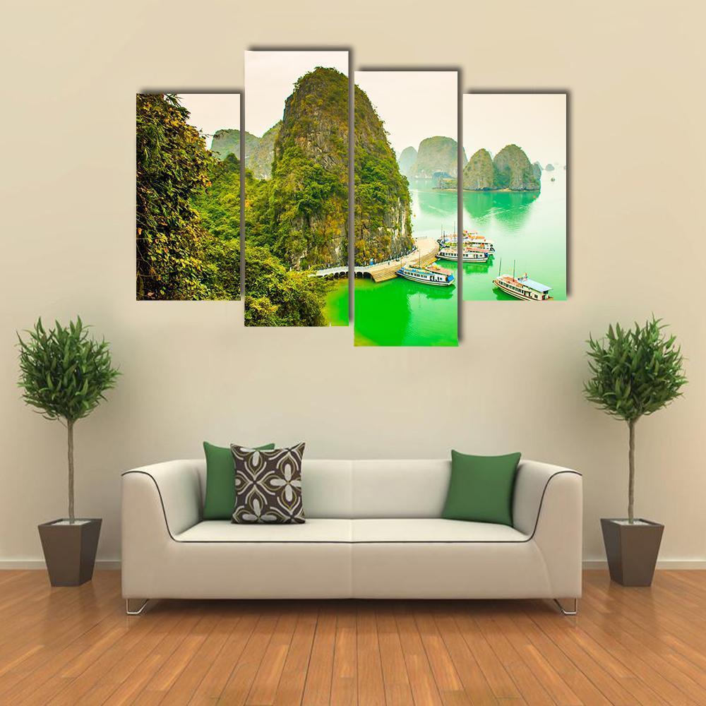 Cruise Ships In Limestone Islands Canvas Wall Art-4 Pop-Gallery Wrap-50" x 32"-Tiaracle