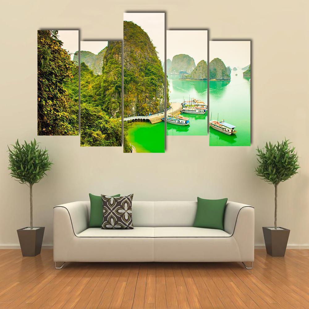 Cruise Ships In Limestone Islands Canvas Wall Art-5 Pop-Gallery Wrap-47" x 32"-Tiaracle