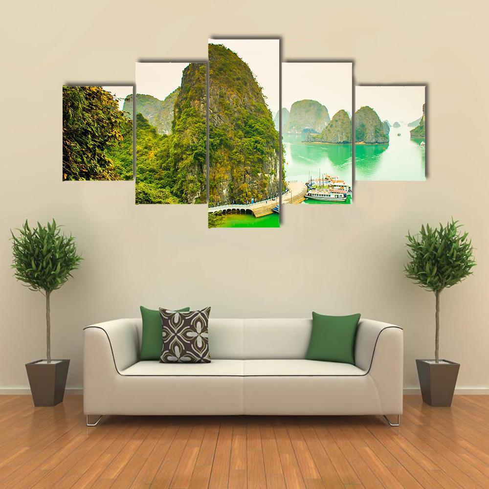 Cruise Ships In Limestone Islands Canvas Wall Art-5 Star-Gallery Wrap-62" x 32"-Tiaracle