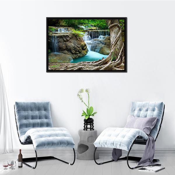 Limestone Waterfalls Canvas Wall Art-1 Piece-Floating Frame-36" x 24"-Tiaracle