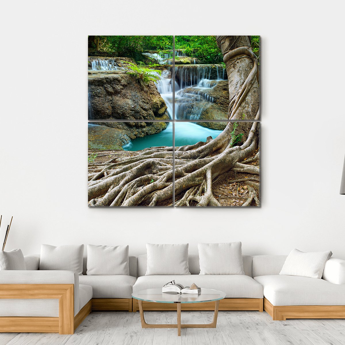 Limestone Waterfalls Canvas Wall Art-4 Square-Gallery Wrap-17" x 17"-Tiaracle