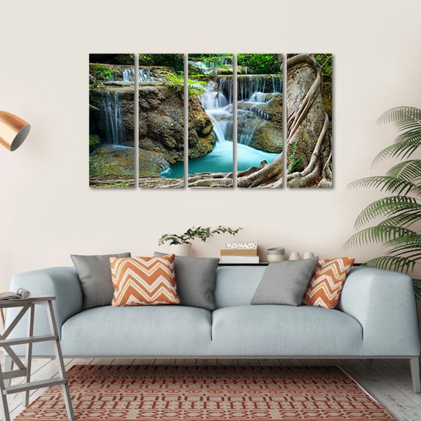 Limestone Waterfalls Canvas Wall Art-5 Horizontal-Gallery Wrap-22" x 12"-Tiaracle