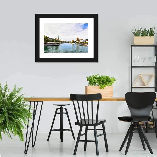 Limmat River Quay Canvas Wall Art-3 Horizontal-Gallery Wrap-25" x 16"-Tiaracle