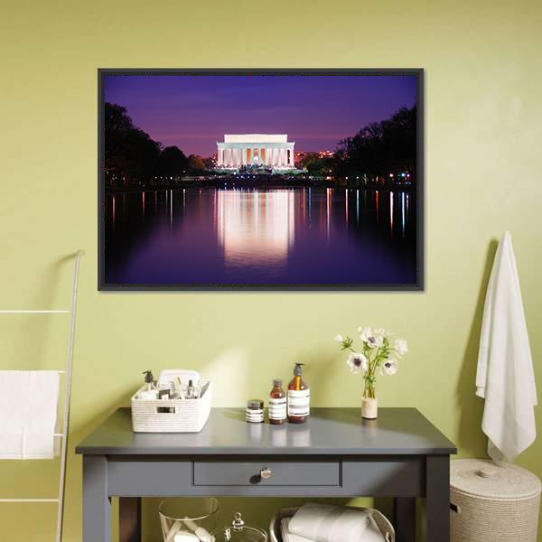 Lincoln Memorial At Sunset Canvas Wall Art-1 Piece-Floating Frame-24" x 16"-Tiaracle