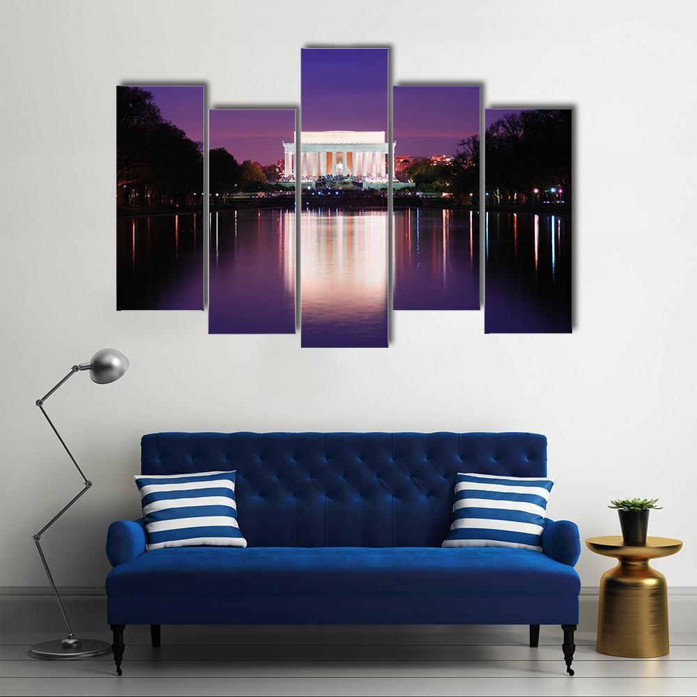 Lincoln Memorial At Sunset Canvas Wall Art-5 Pop-Gallery Wrap-47" x 32"-Tiaracle