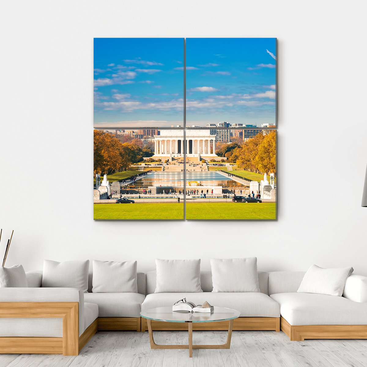 Lincoln Memorial & Pool Canvas Wall Art-4 Square-Gallery Wrap-17" x 17"-Tiaracle