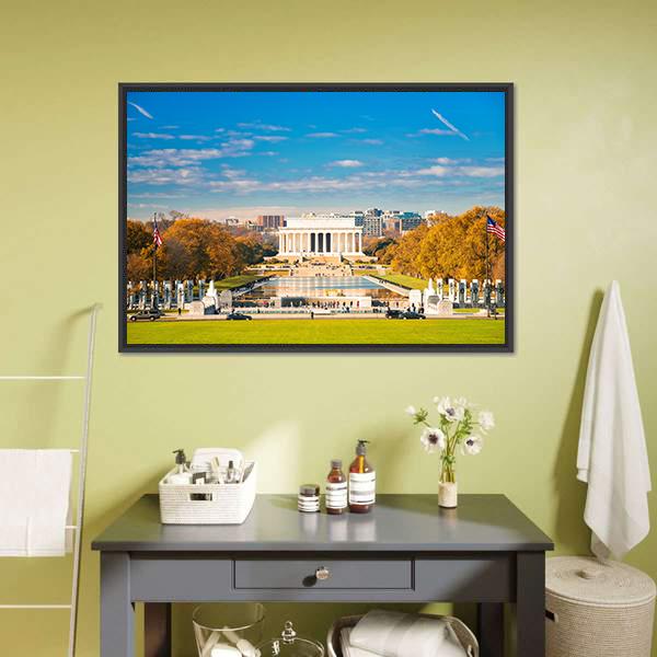 Lincoln Memorial &amp; Pool Canvas Wall Art-1 Piece-Floating Frame-24" x 16"-Tiaracle