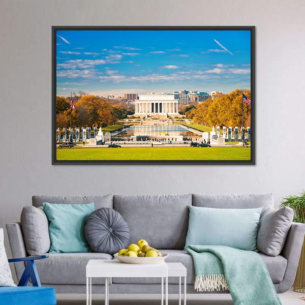 Lincoln Memorial & Pool Canvas Wall Art-5 Horizontal-Gallery Wrap-22" x 12"-Tiaracle