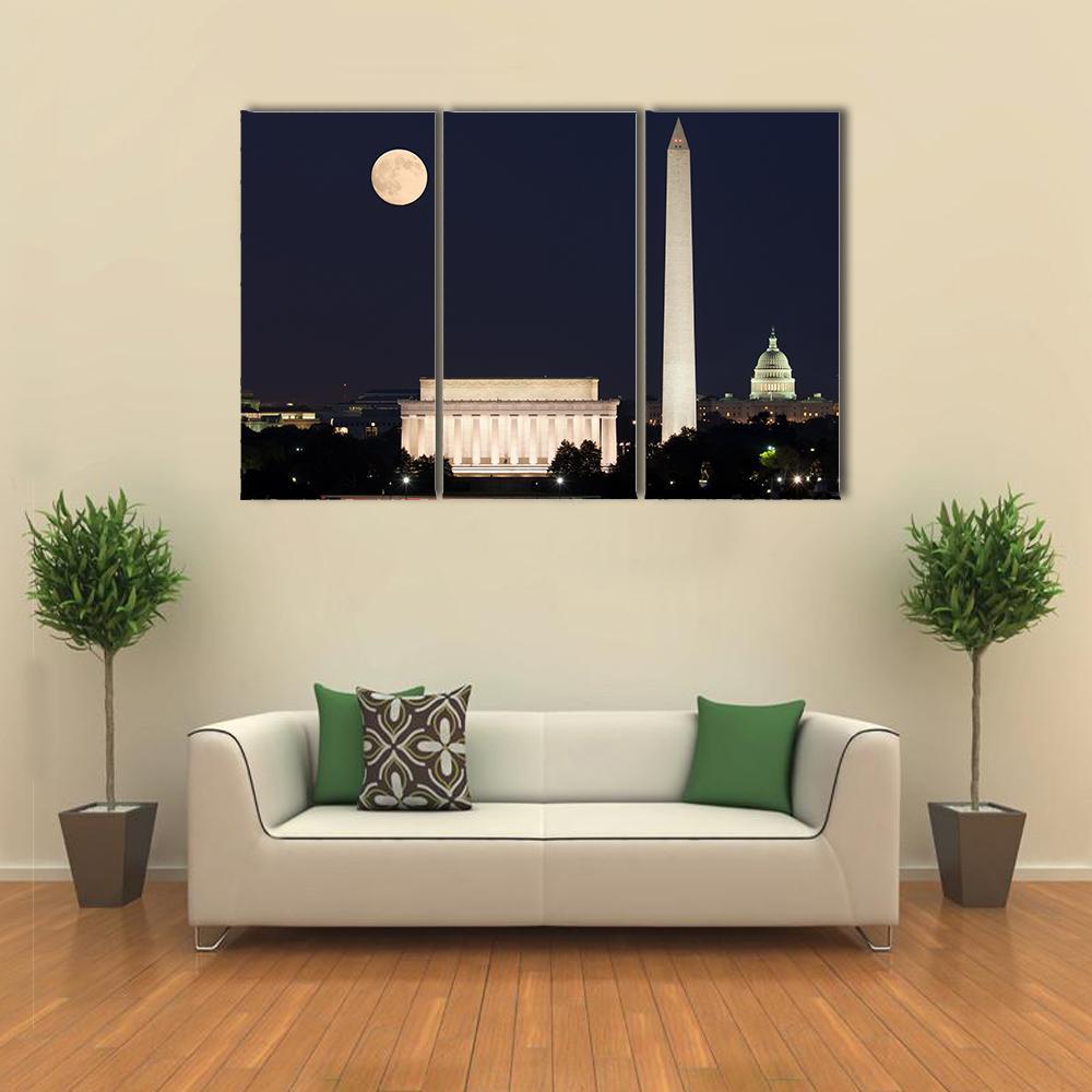 Full Moon Above Lincoln Memorial Canvas Wall Art-3 Horizontal-Gallery Wrap-37" x 24"-Tiaracle