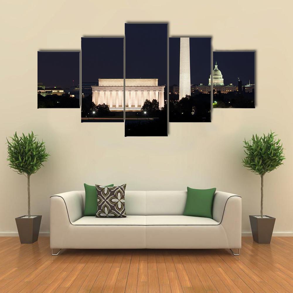 Full Moon Above Lincoln Memorial Canvas Wall Art-5 Star-Gallery Wrap-62" x 32"-Tiaracle