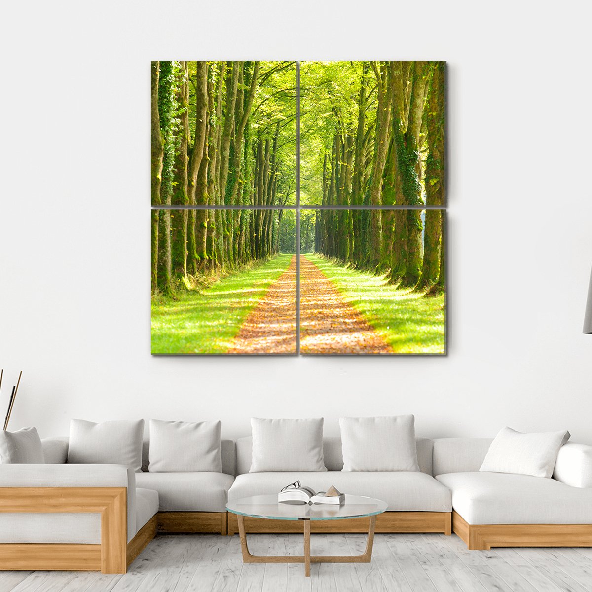 Linden Trees In Row &amp; Footpath Canvas Wall Art-4 Square-Gallery Wrap-17" x 17"-Tiaracle