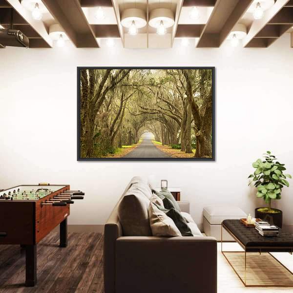 Lines Of Oak Trees Canvas Wall Art-3 Horizontal-Gallery Wrap-25" x 16"-Tiaracle