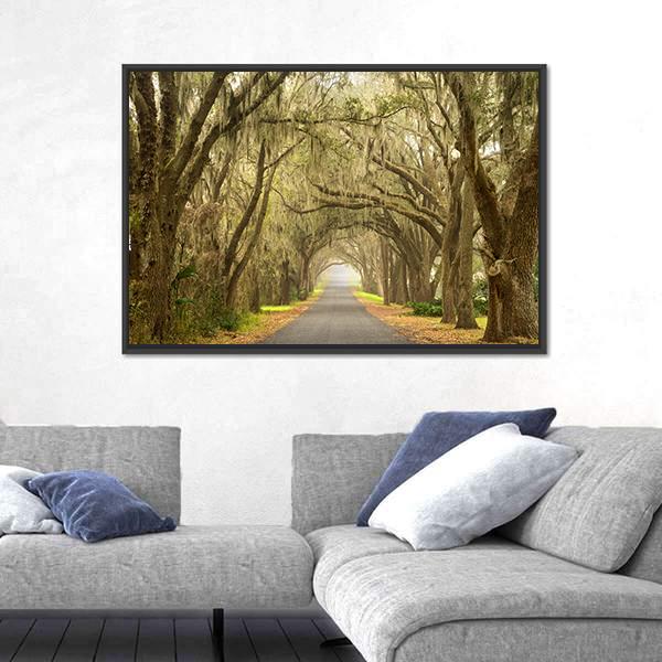 Lines Of Oak Trees Canvas Wall Art-5 Horizontal-Gallery Wrap-22" x 12"-Tiaracle